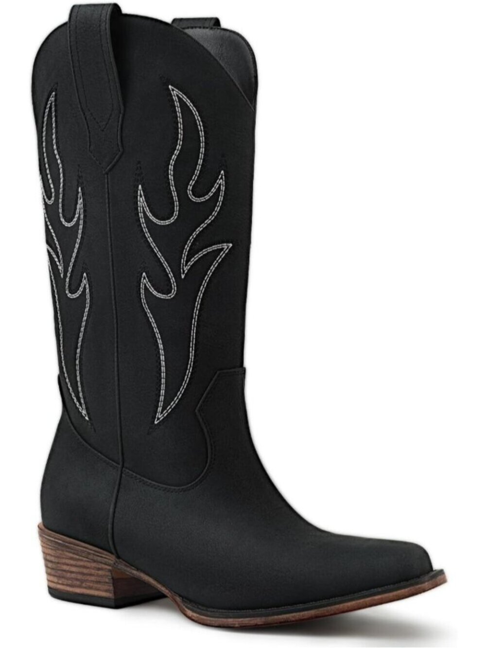 Women's White Embroidered Square Toe Mid Calf Chunky Heel Western Cowgirl Boots